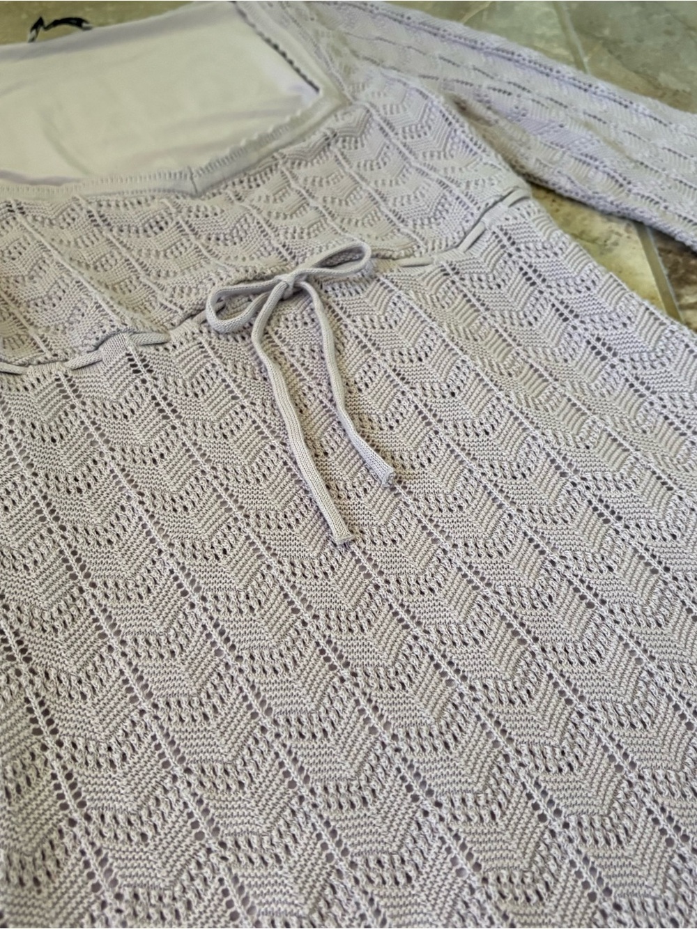 Hollister Long Sleeve Crochet Purple Mini Dress Square Neck Boho Y2K Pastel Knit - Picture 2 of 9